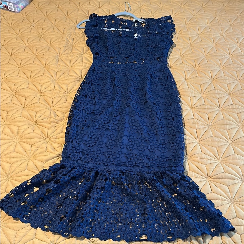 Elegant Navy Blue Lace Dress
